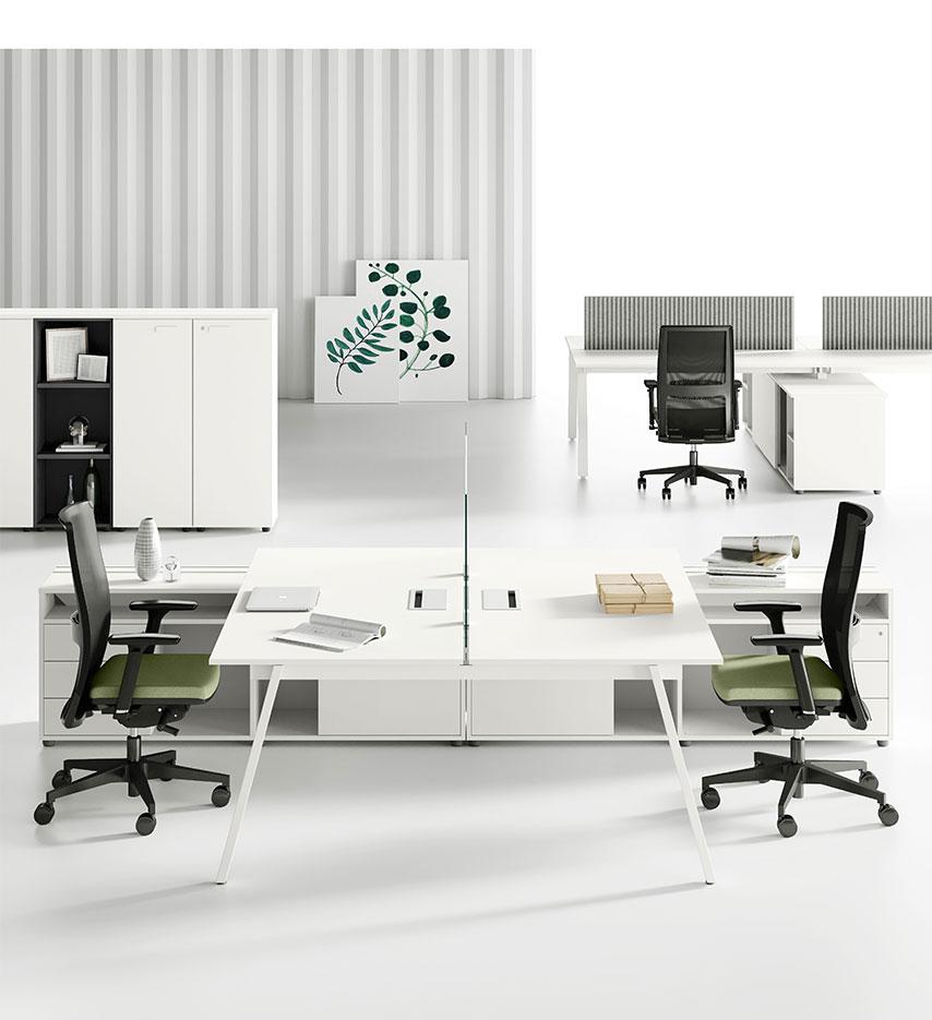 Bureau modulable open space individuel ou bench avec appui sur meuble, gamme Santis - France Bureau